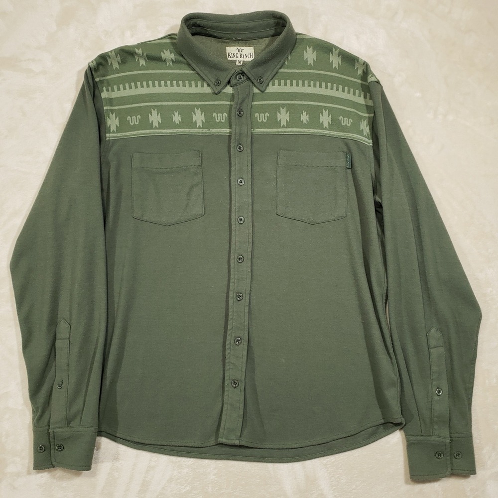 King Ranch Flannel Button Down Shirt Mens Medium Green Southwestern Cotton Blend